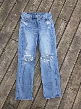 American Eagle Stretch Women's Distressed Jeans Size 10 Long Straight Leg